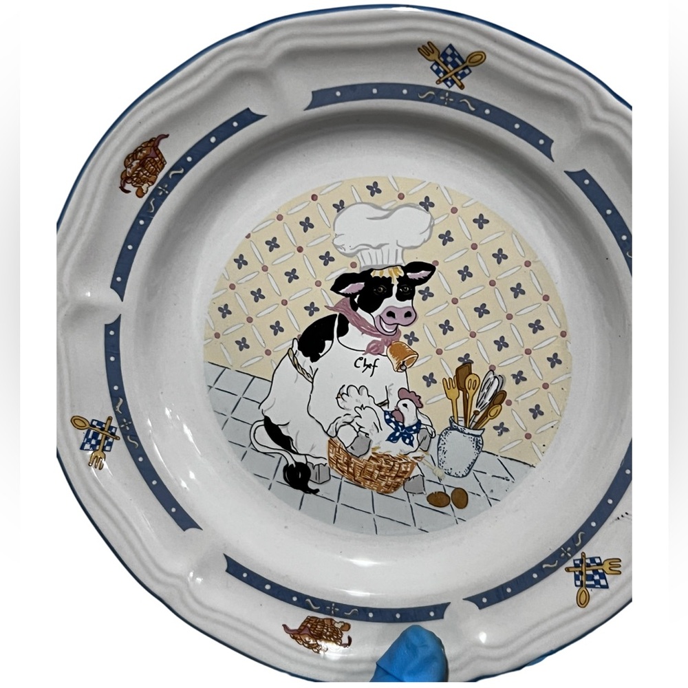 Two (2) Whimsical Chef Cow Ceramic Plate